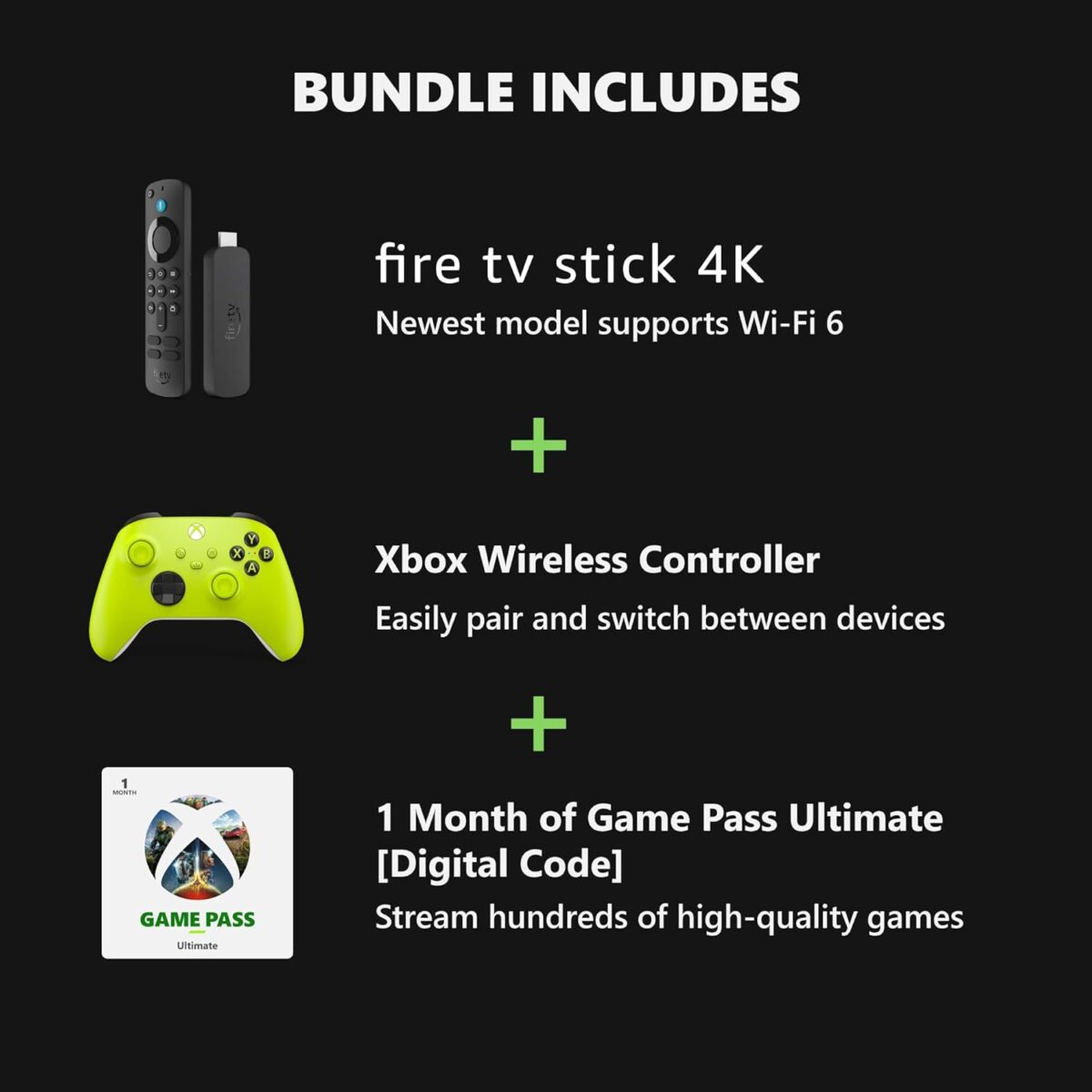 Amazon Fire TV Stick 4K, Astral Purple Core Wireless Controller, and 1 Month Game Pass Ultimate Bundle