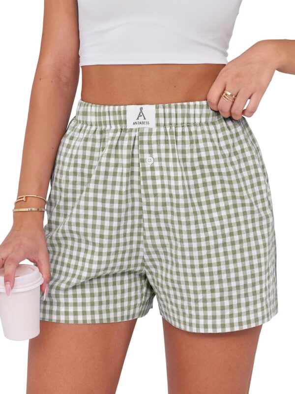 ANRABESS Boxer Shorts for Women Gingham Pajama 2025 Summer Casual Lounge Sleep Plaid Shorts Y2K Beach Bottoms