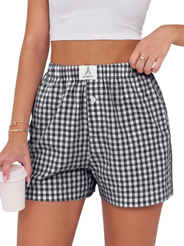 ANRABESS Boxer Shorts for Women Gingham Pajama 2025 Summer Casual Lounge Sleep Plaid Shorts Y2K Beach Bottoms