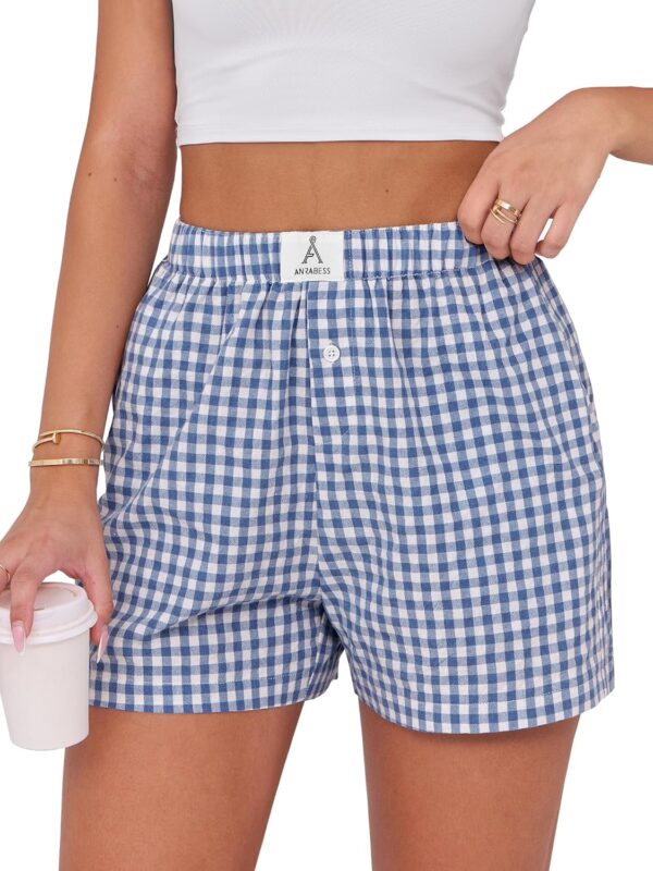 ANRABESS Boxer Shorts for Women Gingham Pajama 2025 Summer Casual Lounge Sleep Plaid Shorts Y2K Beach Bottoms