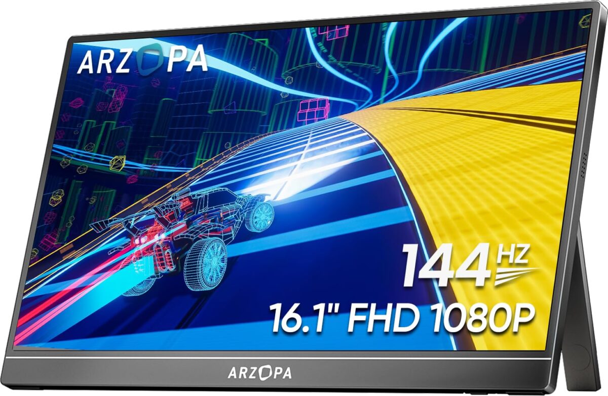 ARZOPA 16.1'' 144Hz Portable Gaming Monitor, 106% sRGB 1080P FHD Kickstand Portable Monitor with HDR, Ultra Slim, Eye Care, External Second Screen for Laptop, PC, PS5, Mac,...