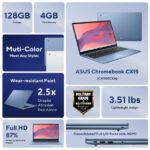ASUS CX15 15.6 inch FHD IPS Chromebook Laptop Intel Celeron N4500 4GB RAM 128GB eMMC Fabric Blue
