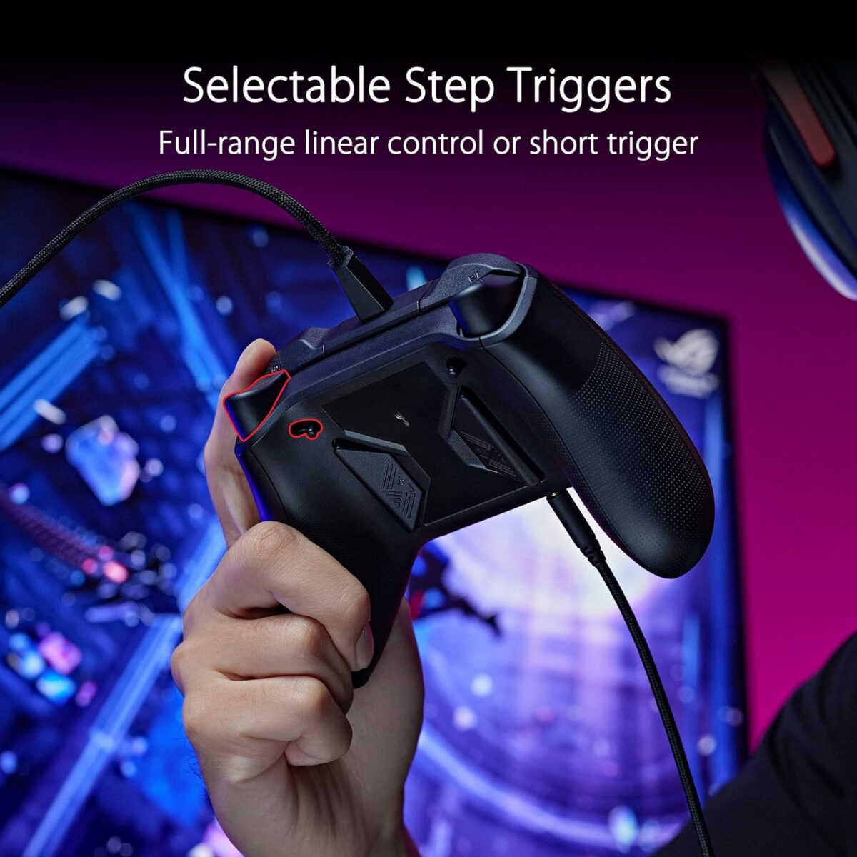 ASUS ROG Raikiri Pro OLED Display, tri-Mode connectivity, remappable Buttons&triggers, 4 Rear Buttons, Step&Linear triggers, Adjustable Joystick Sensitivity, 3.5mm Jack with ESS...