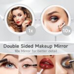 BALUXCA 9"Large Lighted Makeup Mirror,3000 mAh Rechargeable,1x/10x Magnifying LED Vanity Mirror,3 Color, 360° Rotation Double Sided,Height Adjustable