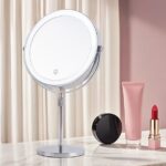 BALUXCA 9"Large Lighted Makeup Mirror,3000 mAh Rechargeable,1x/10x Magnifying LED Vanity Mirror,3 Color, 360° Rotation Double Sided,Height Adjustable