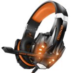 BENGOO G9000 Stereo Gaming Headset for PS4, PC, Xbox One Controller, Noise Cancelling Over Ear Headphones with Mic, LED Light, Bass Surround, Soft Memory Earmuffs (Orange)