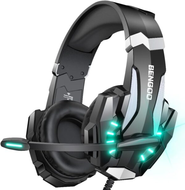 BENGOO G9000 Stereo Gaming Headset for PS4 PC Xbox One PS5 Controller, Noise Cancelling Over Ear Headphones with Mic, LED Light, Bass Surround, Soft Memory Earmuffs for Laptop...