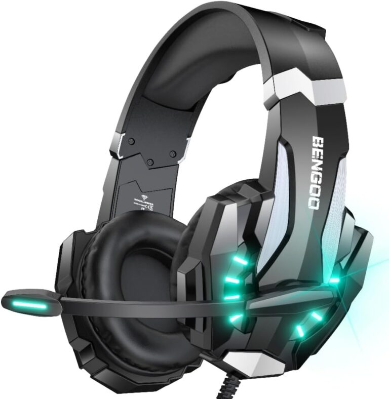 BENGOO G9000 Stereo Gaming Headset for PS4 PC Xbox One PS5 Controller, Noise Cancelling Over Ear Headphones with Mic, LED Light, Bass Surround, Soft Memory Earmuffs for Laptop...