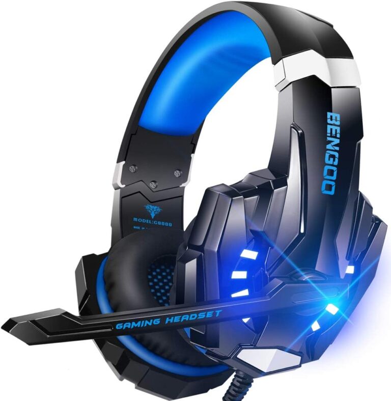 BENGOO G9000 Stereo Gaming Headset for PS4 PC Xbox One PS5 Controller, Noise Cancelling Over Ear Headphones with Mic, LED Light, 7.1 Surround Sound, Soft Memory Earmuffs for...