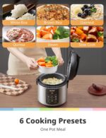 COMFEE' Compact Rice Cooker, 6-in-1 Stainless Steel Multi Cooker, Slow Cooker, Steamer, Saute, and Warmer, 2 QT, 8 Cups Cooked(4 Cups Uncooked), Brown Rice, Quinoa and Oatmeal,...