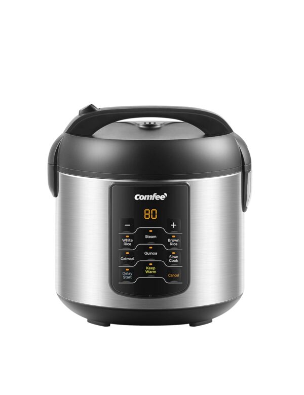 COMFEE' Compact Rice Cooker, 6-in-1 Stainless Steel Multi Cooker, Slow Cooker, Steamer, Saute, and Warmer, 2 QT, 8 Cups Cooked(4 Cups Uncooked), Brown Rice, Quinoa and Oatmeal,...