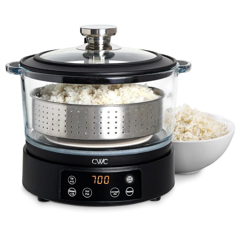 COOK WITH COLOR 3L Glass Low Carb Rice Cooker - Makes 2 Cups Low Sugar Rice with Auto Lift Filter Basket, Hotpot & Steamer for Rice, Grains and Oats, Digital Panel with Keep...