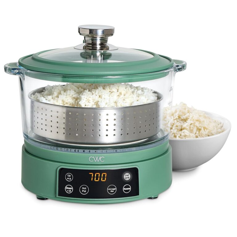 COOK WITH COLOR 3L Glass Low Carb Rice Cooker - Makes 2 Cups Low Sugar Rice with Auto Lift Filter Basket, Hotpot & Steamer for Rice, Grains and Oats, Digital Panel with Keep...