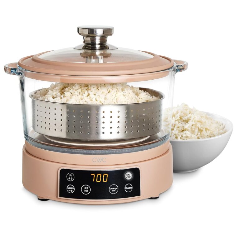 COOK WITH COLOR 3L Glass Low Carb Rice Cooker - Makes 2 Cups Low Sugar Rice with Auto Lift Filter Basket, Hotpot & Steamer for Rice, Grains and Oats, Digital Panel with Keep...