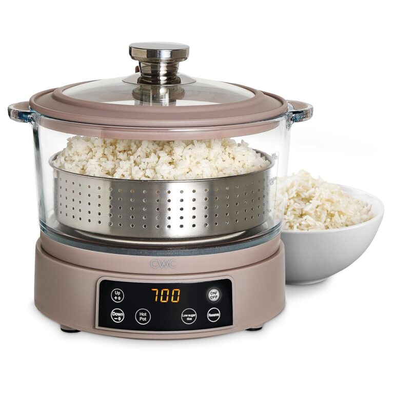 COOK WITH COLOR 3L Glass Low Carb Rice Cooker - Makes 2 Cups Low Sugar Rice with Auto Lift Filter Basket, Hotpot & Steamer for Rice, Grains and Oats, Digital Panel with Keep...