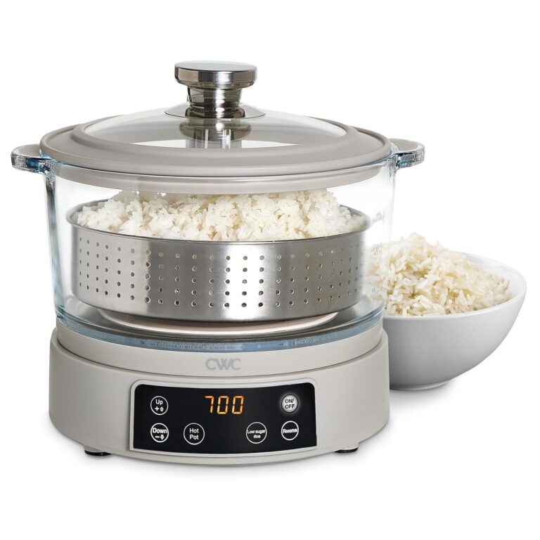 COOK WITH COLOR 3L Glass Low Carb Rice Cooker - Makes 2 Cups Low Sugar Rice with Auto Lift Filter Basket, Hotpot & Steamer for Rice, Grains and Oats, Digital Panel with Keep...