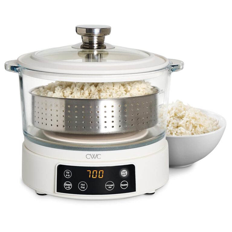 COOK WITH COLOR 3L Glass Low Carb Rice Cooker - Makes 2 Cups Low Sugar Rice with Auto Lift Filter Basket, Hotpot & Steamer for Rice, Grains and Oats, Digital Panel with Keep...
