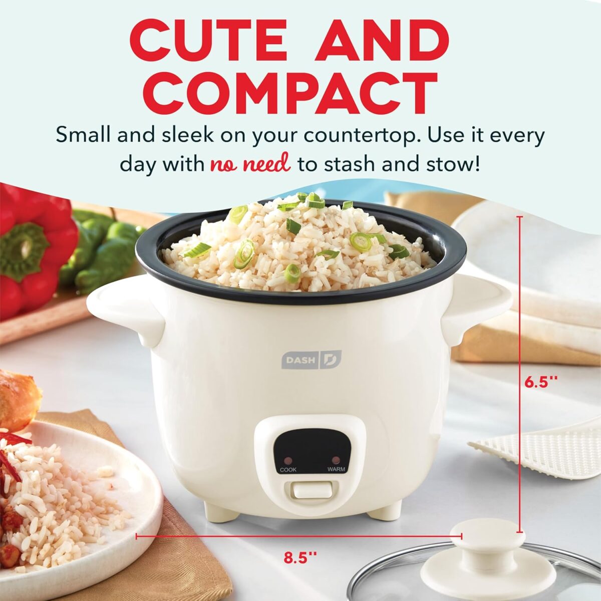 Dash Mini Rice Cooker Steamer with Removable Nonstick Pot, Keep Warm Function & Recipe Guide, 2 cups, for Soups, Stews, Grains & Oatmeal - Cream