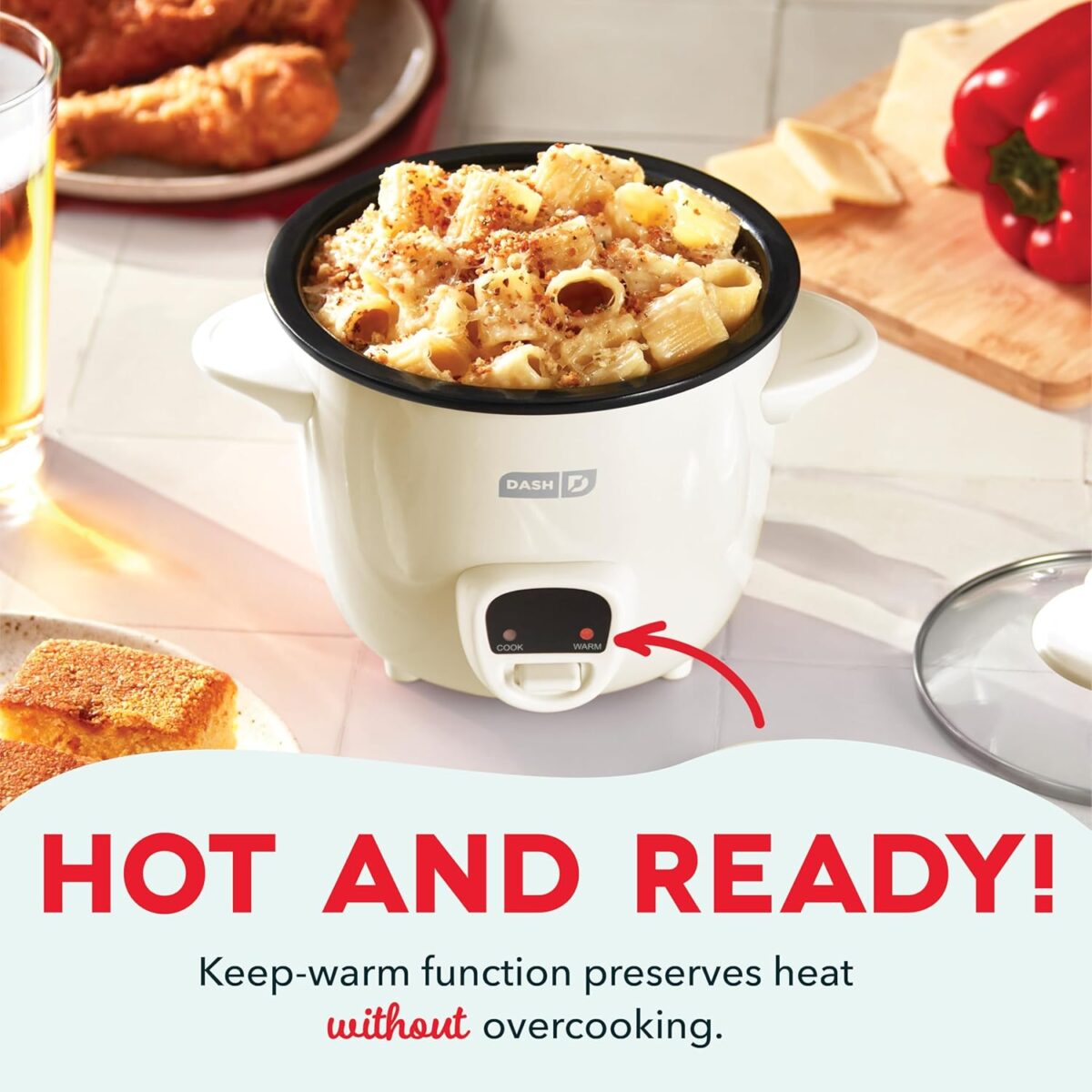 Dash Mini Rice Cooker Steamer with Removable Nonstick Pot, Keep Warm Function & Recipe Guide, 2 cups, for Soups, Stews, Grains & Oatmeal - Cream
