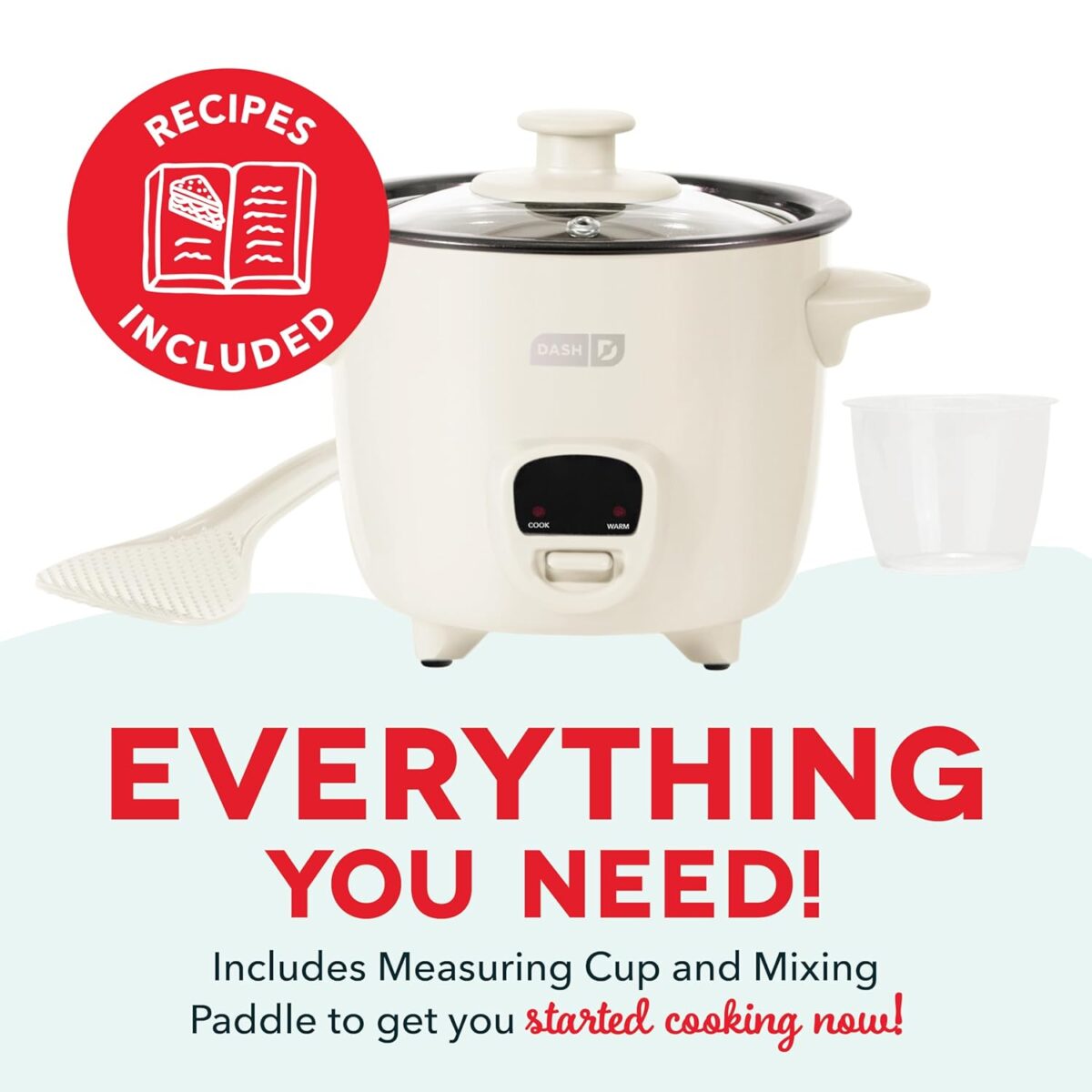 Dash Mini Rice Cooker Steamer with Removable Nonstick Pot, Keep Warm Function & Recipe Guide, 2 cups, for Soups, Stews, Grains & Oatmeal - Cream