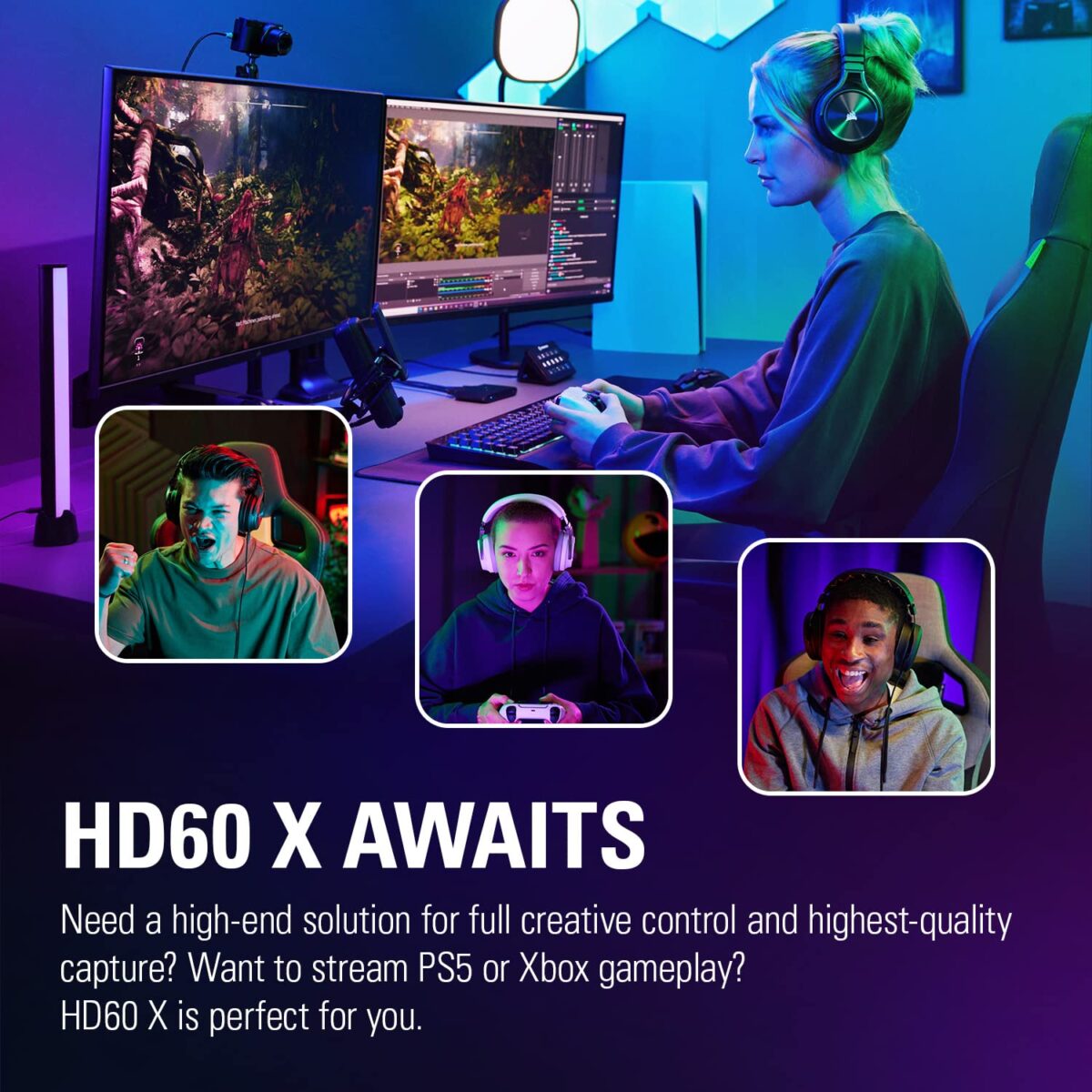 Elgato HD60 X - Stream and Record in 1080p60 HDR10 or 4K30 with Ultra-low Latency on PS5|Pro, PS4|Pro, Xbox Series X/S, Xbox One X|S, Nintendo Switch 2, in OBS and More, Works...
