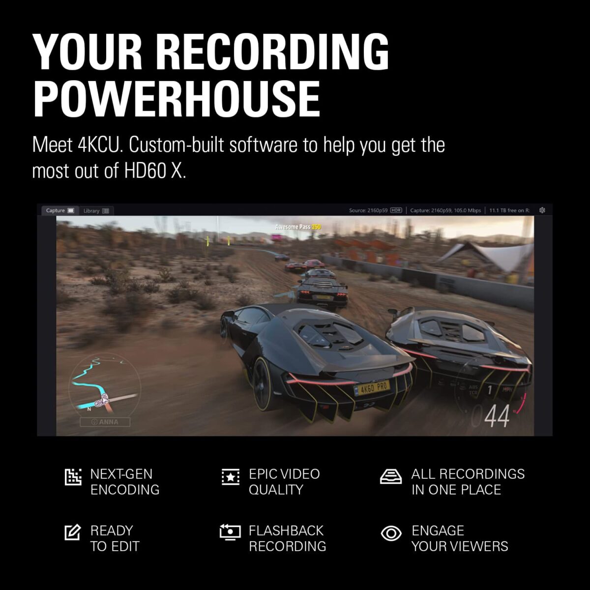 Elgato HD60 X - Stream and Record in 1080p60 HDR10 or 4K30 with Ultra-low Latency on PS5|Pro, PS4|Pro, Xbox Series X/S, Xbox One X|S, Nintendo Switch 2, in OBS and More, Works...