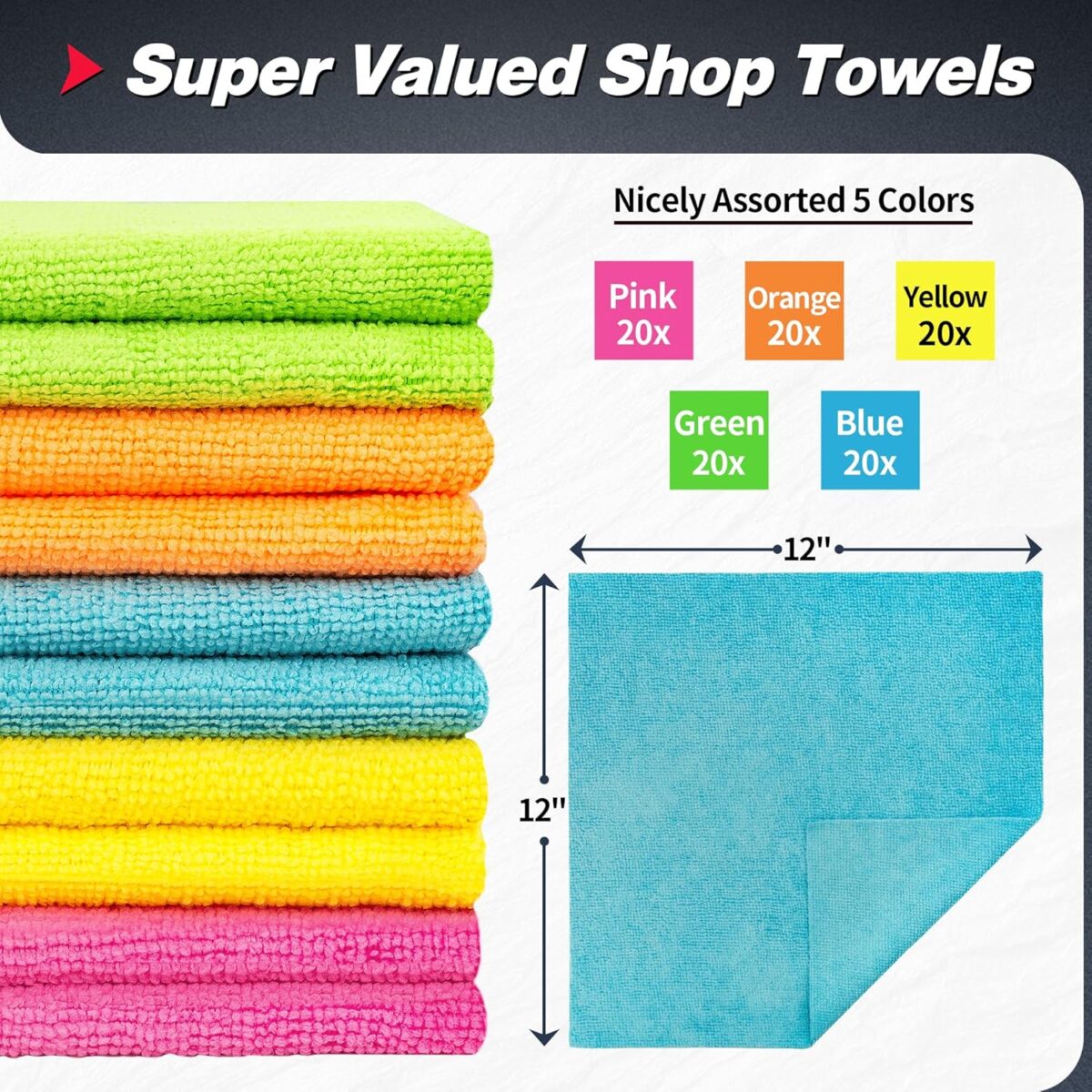 FIXSMITH Microfiber Cleaning Cloth, 100 Pack Shop Towels, Micro Fiber Cloth for Cleaning Car, All-Purpose Absorbent Cleaning Rags for Housekeeping, Dust Cloth for Office, Car...
