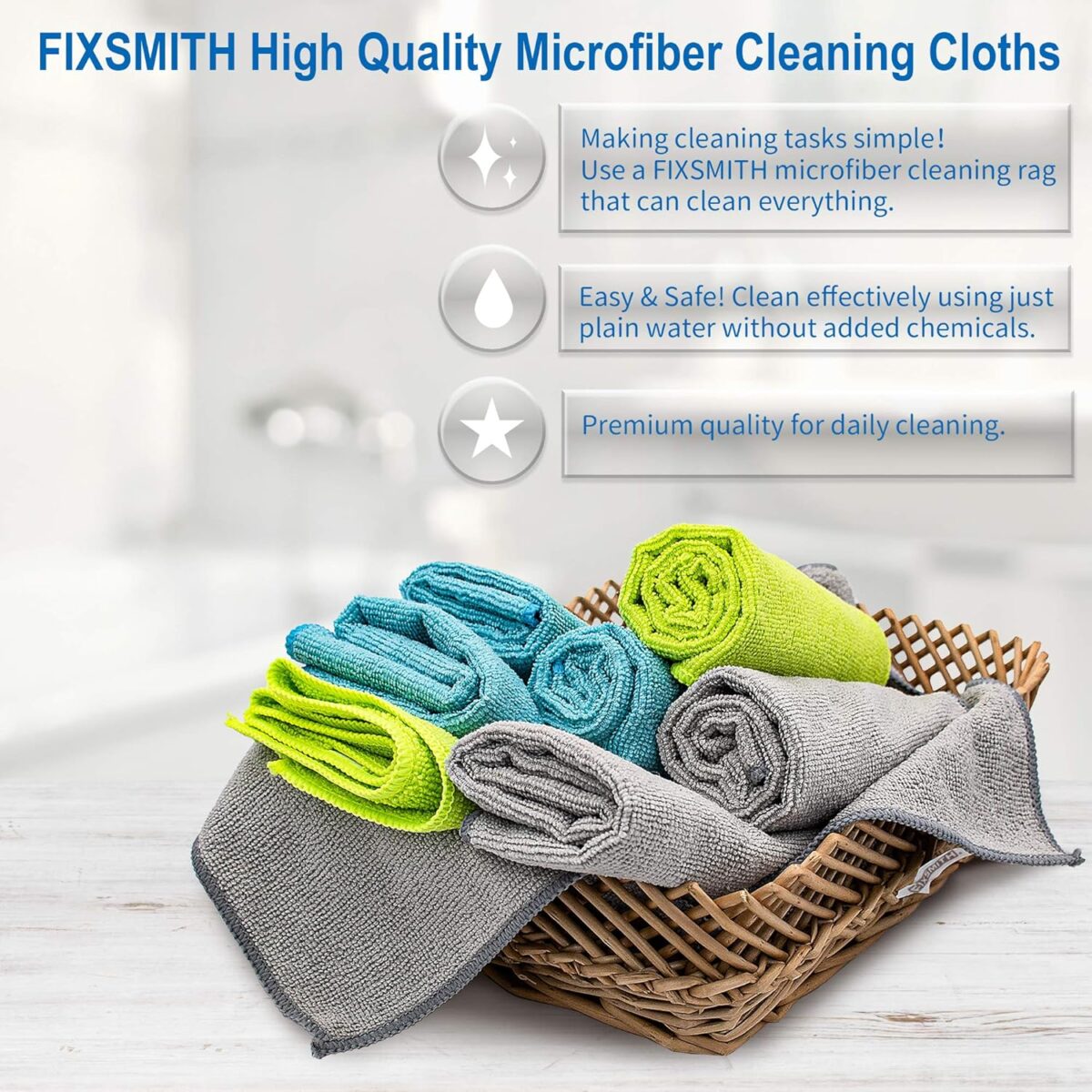 FIXSMITH Microfiber Cleaning Cloth - Pack of 8, Size: 12 x 16 in, Multi-Functional Cleaning Towels, Highly Absorbent Cleaning Rags, Lint-Free, Streak-Free Cleaning Cloths for...