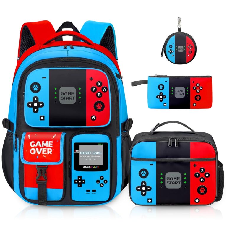 Gamer Backpack for Boys, 4pcs Gaming Boys Backpack with Lunch Box and Pencil Case for Kids, Video Gamer School Bags