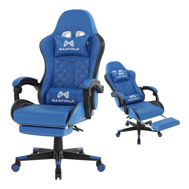 Gaming Chair, 400 lbs Adult Chair, High Back Computer Chair with Footrest and Linked Armrests, Office Video Game Chair with Lumbar Support (Blue)