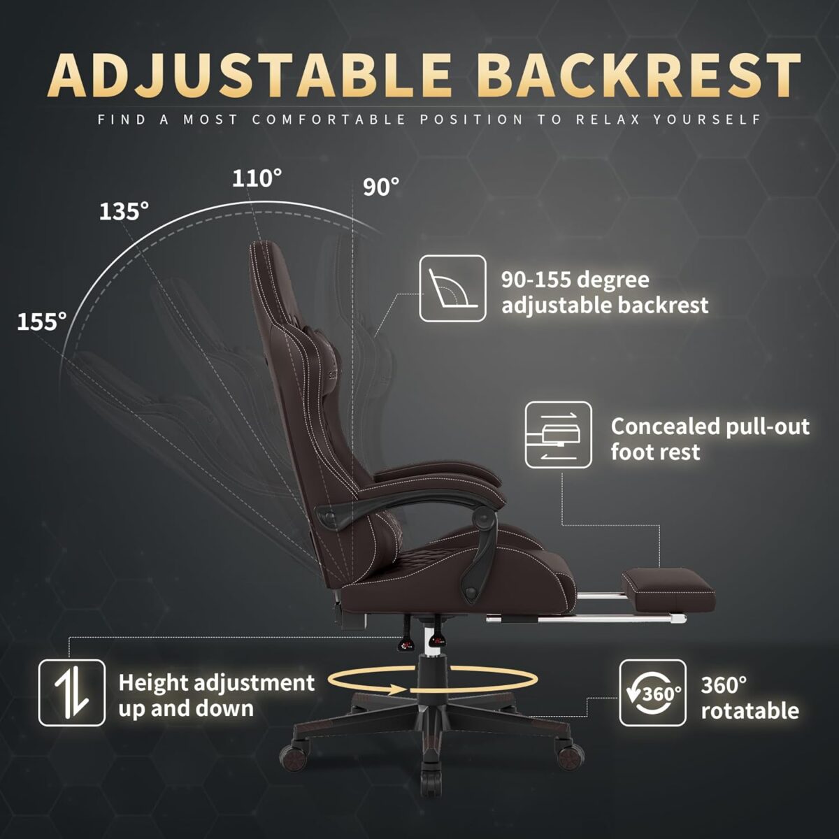 Gaming Chair, 400 lbs Adult Chairs, High Back Computer Chair with Footrest and Linked Armrests, Office Video Game Chair with Lumbar Support (Brown)