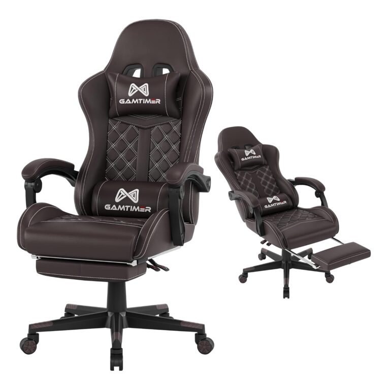Gaming Chair, 400 lbs Adult Chairs, High Back Computer Chair with Footrest and Linked Armrests, Office Video Game Chair with Lumbar Support (Brown)