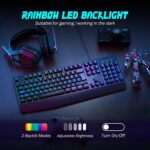 Gaming Keyboard, 7-Color Rainbow LED Backlit, 104 Keys Quiet Light Up Keyboard, Wrist Rest, Whisper Silent, Anti-ghosting Multimedia Keys, Waterproof USB Wired Keyboard for PC...