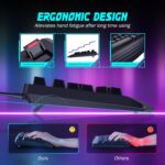 Gaming Keyboard, 7-Color Rainbow LED Backlit, 104 Keys Quiet Light Up Keyboard, Wrist Rest, Whisper Silent, Anti-ghosting Multimedia Keys, Waterproof USB Wired Keyboard for PC...
