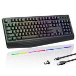 Gaming Keyboard, 7-Color Rainbow LED Backlit, 104 Keys Quiet Light Up Keyboard, Wrist Rest, Whisper Silent, Anti-ghosting Multimedia Keys, Waterproof USB Wired Keyboard for PC...