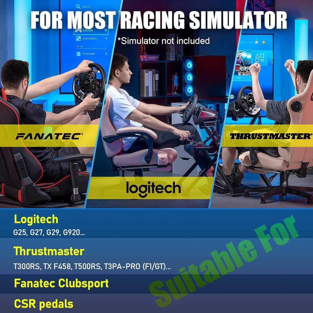 GTPLAYER Sim Racing Wheel Stand Simulator Cockpit Wheel Stand Racing Steering Shifter Mount fit for Logitech G25 G27 G29 G920 G923 Thrustmaster T330TS Gaming Stand Wheel Pedals...
