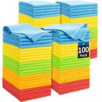 HOMERHYME Microfiber Cleaning Cloth, 100 Pack Cleaning Rags Microfiber Towel Bulk Absorbent Lint-Free Wash Cloths, All-Purpose Towels for Cars, Shop, Automotive, Garage, Home...