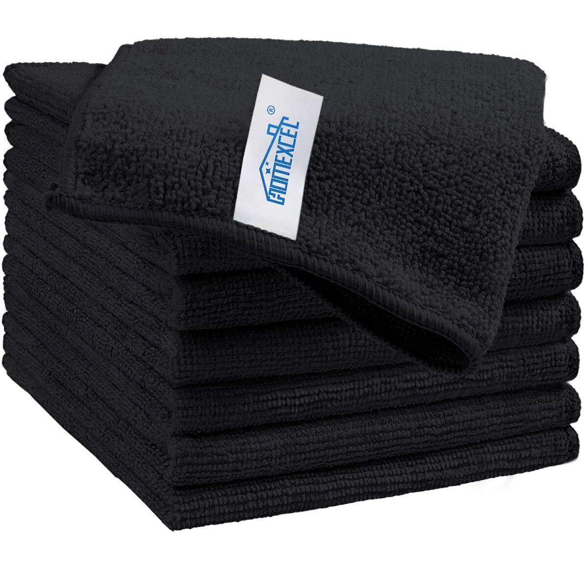 HOMEXCEL Black Microfiber Cleaning Cloth, 8 Pack Cleaning Towels for Kitchen, Lint Free, Scratch-Free, Highly Absorbent, and Reusable Cleaning Rags for House, Window and Glass,...
