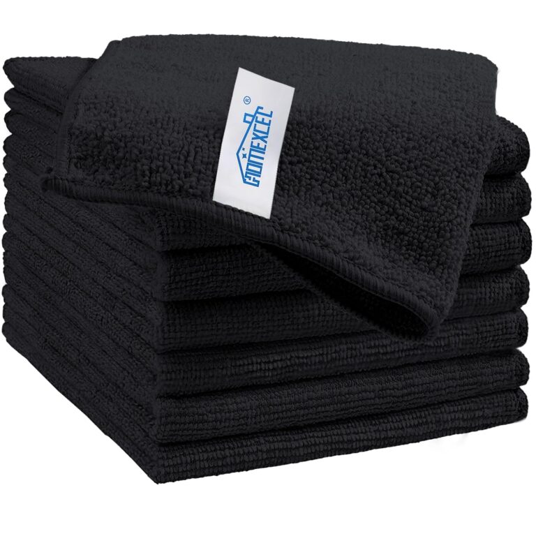 HOMEXCEL Black Microfiber Cleaning Cloth, 8 Pack Cleaning Towels for Kitchen, Lint Free, Scratch-Free, Highly Absorbent, and Reusable Cleaning Rags for House, Window and Glass,...