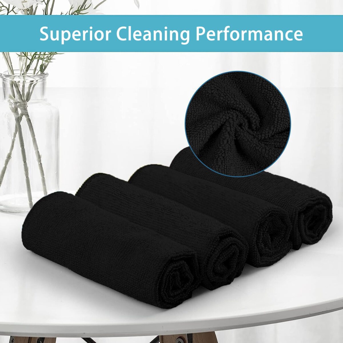 HOMEXCEL Black Microfiber Cleaning Cloth, 8 Pack Cleaning Towels for Kitchen, Lint Free, Scratch-Free, Highly Absorbent, and Reusable Cleaning Rags for House, Window and Glass,...