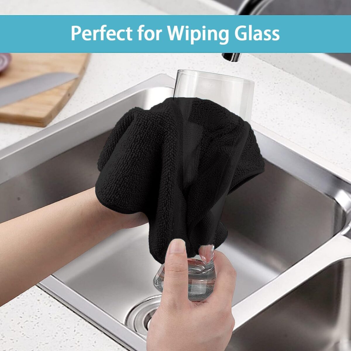 HOMEXCEL Black Microfiber Cleaning Cloth, 8 Pack Cleaning Towels for Kitchen, Lint Free, Scratch-Free, Highly Absorbent, and Reusable Cleaning Rags for House, Window and Glass,...