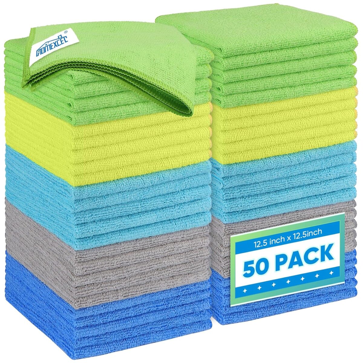HOMEXCEL Green Microfiber Cleaning Cloth 12 Pack, 12.5 x 12.5 inch Microfiber Towels for Cars, Ultra Absorbent Car Washing Cloth, Lint Free Streak Free Cleaning Rags for Car,...