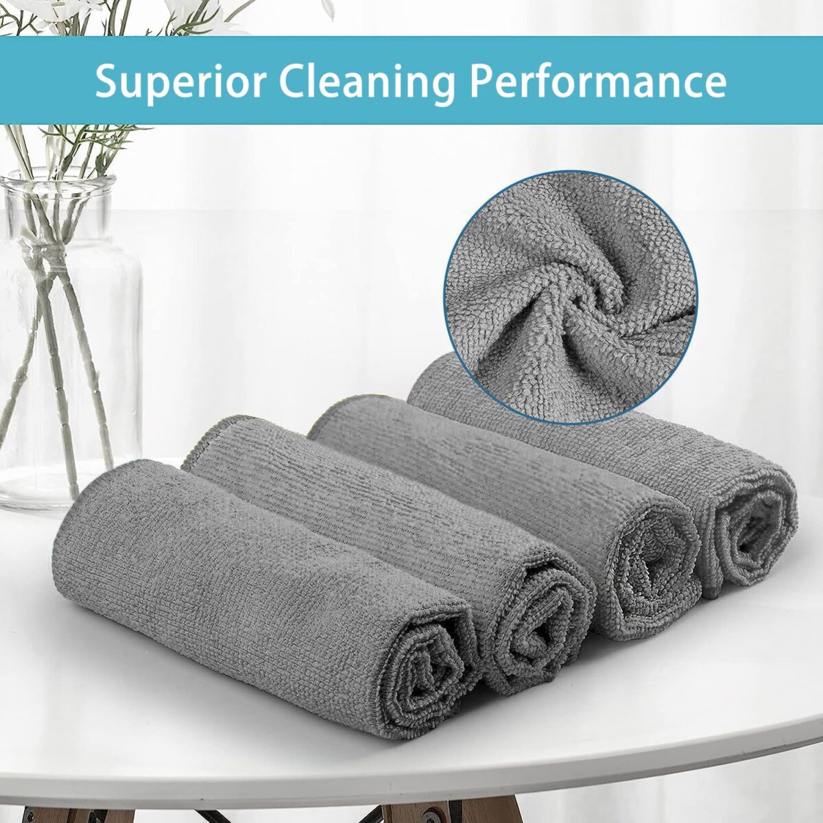 HOMEXCEL Grey Microfiber Cleaning Cloth, 8 Pack Cleaning Towels for Kitchen, Lint Free, Scratch-Free, Highly Absorbent, and Reusable Cleaning Rags for House, Window and Glass,...
