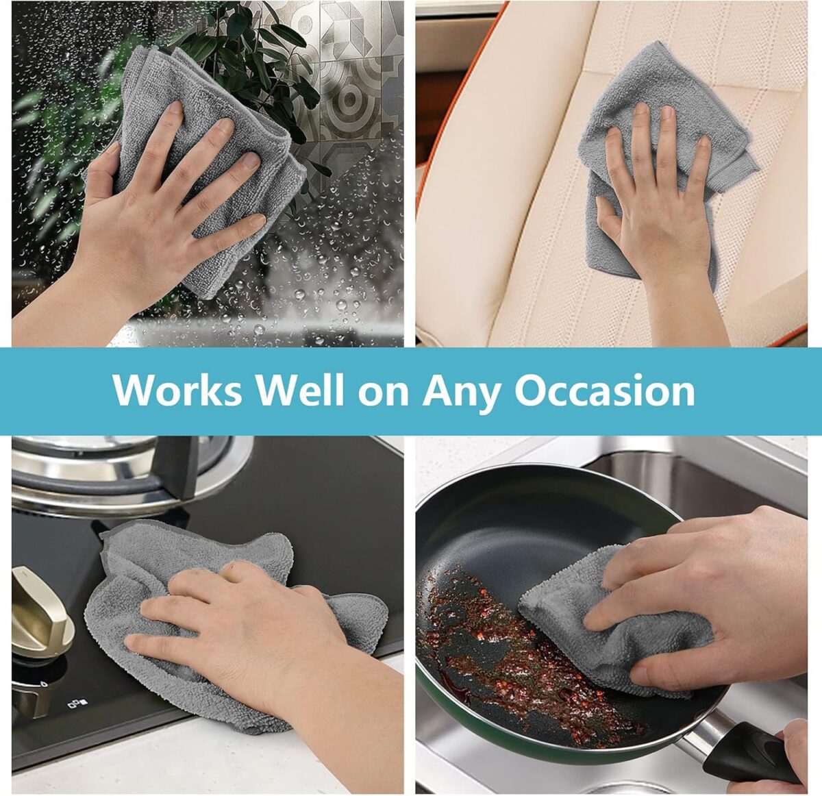 HOMEXCEL Grey Microfiber Cleaning Cloth, 8 Pack Cleaning Towels for Kitchen, Lint Free, Scratch-Free, Highly Absorbent, and Reusable Cleaning Rags for House, Window and Glass,...