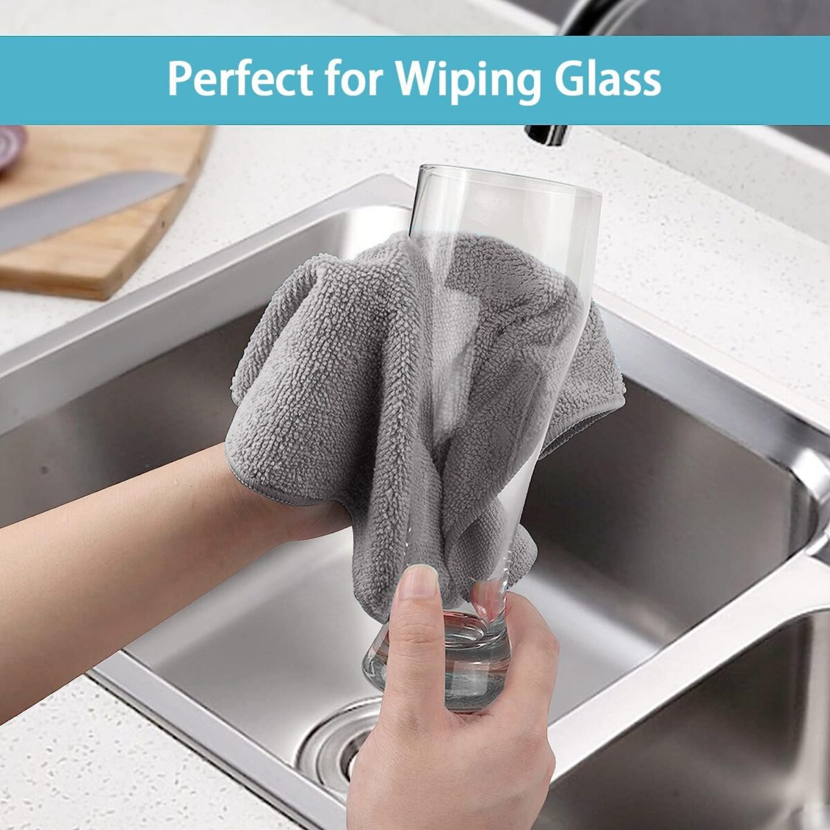 HOMEXCEL Grey Microfiber Cleaning Cloth, 8 Pack Cleaning Towels for Kitchen, Lint Free, Scratch-Free, Highly Absorbent, and Reusable Cleaning Rags for House, Window and Glass,...