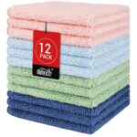 HOMEXCEL Microfiber Washcloths 12 Pack, Highly Absorbent and Soft Face Towel, Multi-Purpose Wash Cloths for Bathroom, Gym, Hotel, Spa and Kitchen, Multicolor 12x12 Inch