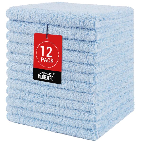 HOMEXCEL Microfiber Washcloths 12 Pack, Highly Absorbent and Soft Face Towel, Multi-Purpose Wash Cloths for Bathroom, Gym, Hotel, Spa and Kitchen, Multicolor 12x12 Inch, Blue