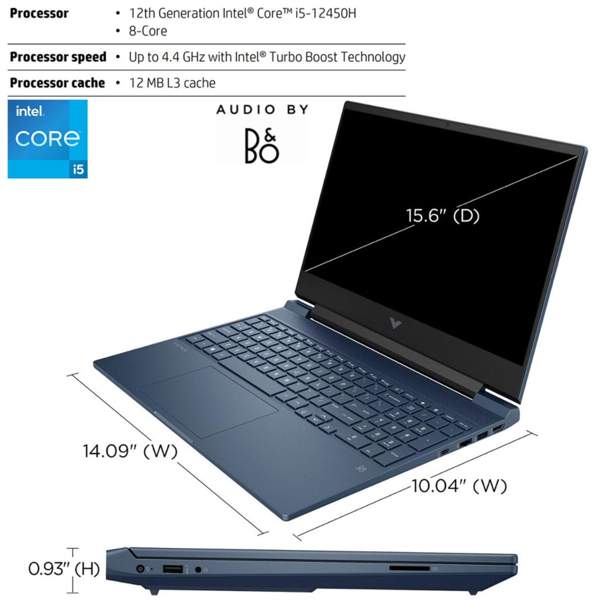 HP Victus 15.6 i5 Gaming Laptop, 15.6" FHD 1920*1080 144Hz, Intel Core i5-12450H, NVIDIA GeForce RTX 3050, 32GB RAM, 1TB SSD, Backlit KB, Touchpad, SD Card Reader, Webcam, HDMI,...