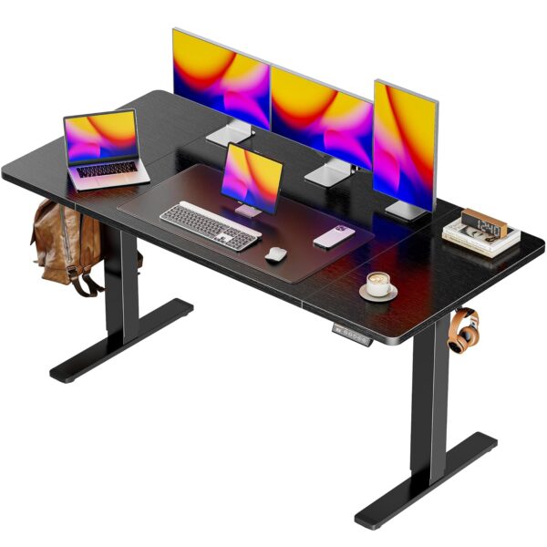 Huuger 55 x 28 Large Electric Standing Desk, Height Adjustable Computer Desk, 27.6" Deep Desktop, Stand up Gaming Office Table with 2 Hooks, 3 Preset Heights, for Home Office,...