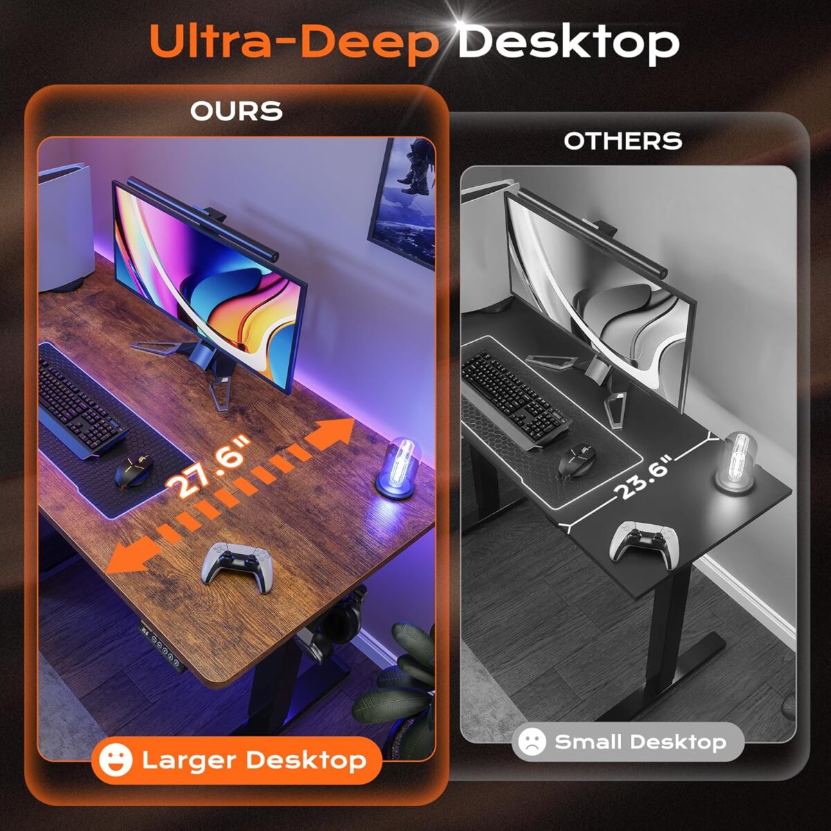 Huuger 55 x 28 Large Electric Standing Desk, Height Adjustable Computer Desk, 27.6" Deep Desktop, Stand up Gaming Office Desk with 2 Hooks, 3 Preset Heights, for Home Office,...